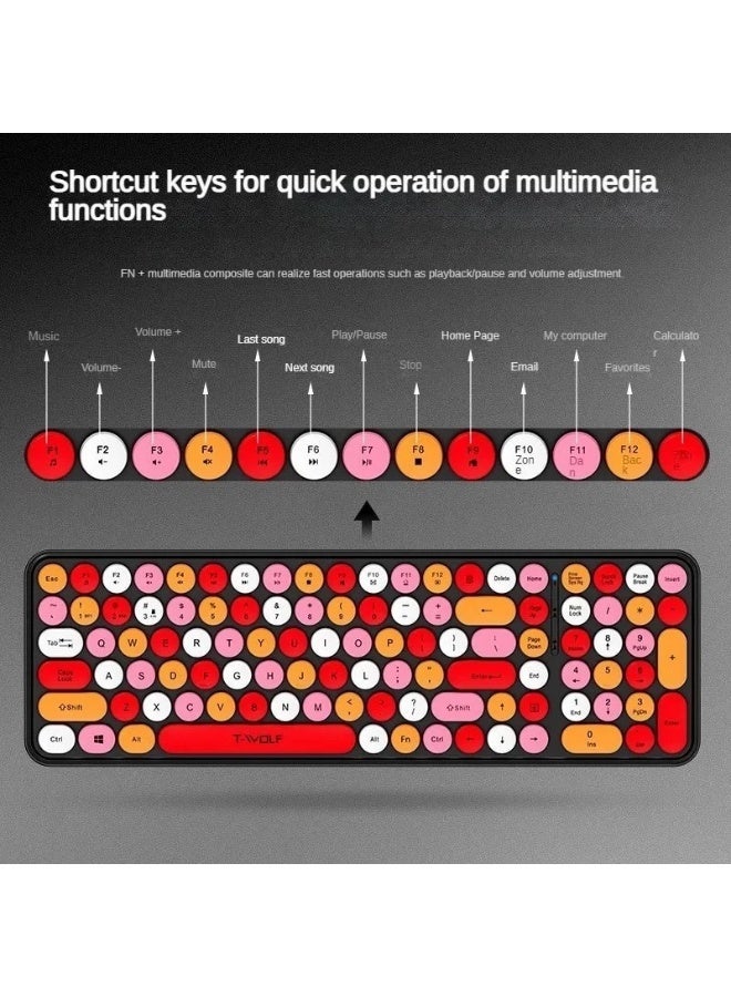 T-WOLF TF350 Wireless Keyboard and Mouse Set for Girls Colorful Cross border Keyboard and Mouse ( BLACK+RED ) - Image 3